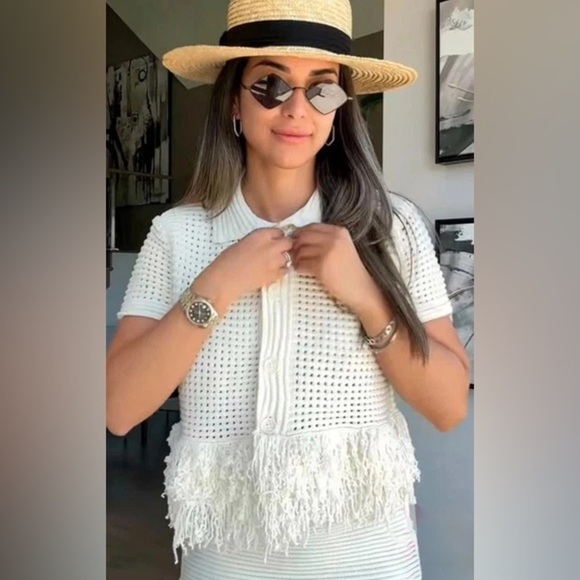 ZARA CHECKERED KNIT JACKET WITH FRINGE - Picture 13 of 13